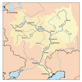 伏尔加河流域图，卡马河流域以淡黄色标注