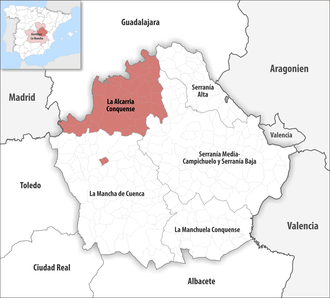 Die Lage der Comarca La Alcarria Conquense in der Provinz Cuenca