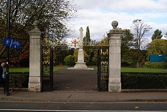 Lutyens designed the piers and gates at the entrance to the war memorial garden with remaining funds raised for the memorial. Leeman Road war memorial York (21st October 2010) 001.jpg
