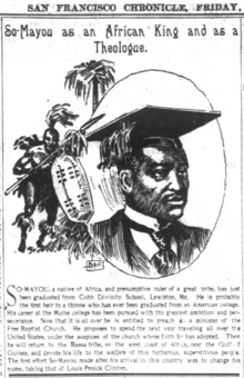 Lewis Penick Clinton, advertisement for his lectures upon graduation in 1897 Lewis Penick Clinton an African Prince and graduate Bates College Cobb Divinity School and Free Will Baptist missionary in Liberia in West Africa Somayou aka as Louis Penick Clinton aka So-Mayou.png