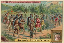Tentara abad pertengahan memegang cabang-cabang pohon, dari sebuah iklan untuk Liebig ini Fleischextrakt.