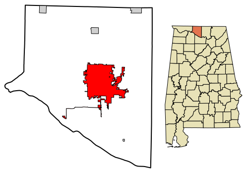 Location of Athens in Limestone County, Alabama