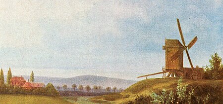 Limmer Windmühle (Ausschnitt aus 1853 Eduard Frederich Ölbild Rückkehr vom Kronsberg)