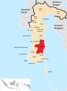 Peta Kabupatén Boné ring Sulawesi Selatan