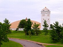 Maharishi International University in Fairfield, Iowa, where most of M.I.U. Album was recorded MUM campus and tower.jpg