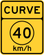 Curve speed advisory warning sign, metric