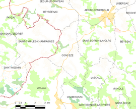 Mapa obce Concèze