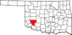 Harta statului Oklahoma indicând comitatul Kiowa
