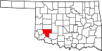 Map of Oklahoma highlighting Kiowa County.svg