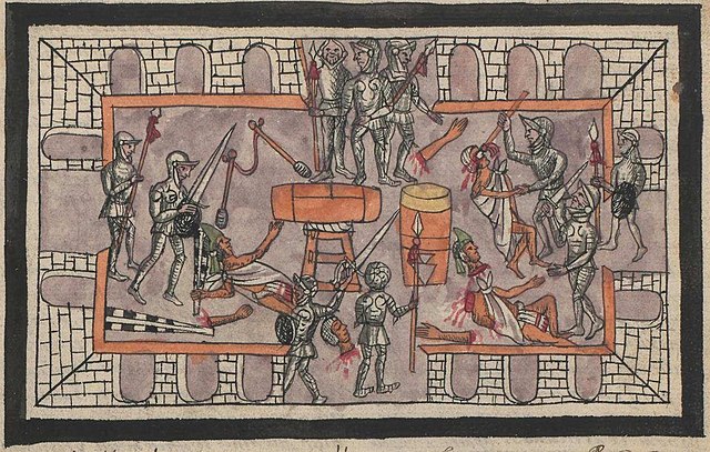 Colour painting showing the Massacre in the Great Temple