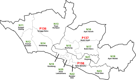 Melaka Tengah, Malacca Parliament and State Assembly Electoral Districts