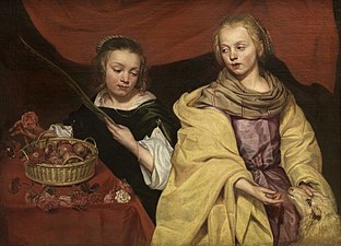 Two Girls as Saint Agnes and Saint Dorothea by Michaelina Wautier. ca. 1650