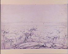 Sketch of view from Middle Island looking toward Cape Arid, from the Westall collection