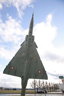 Static display Mirage IIIS gate guard at Payerne Air Base Mirage III MG 1487.jpg