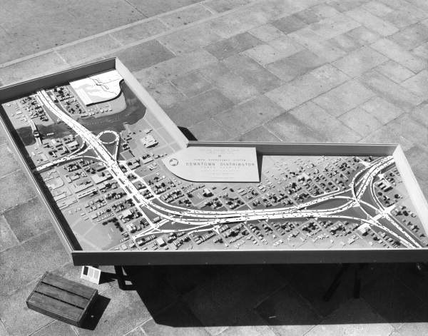 Model of the Downtown Distributor (c. 1960), from Malfunction Junction (right) to Hillsborough River (upper left)