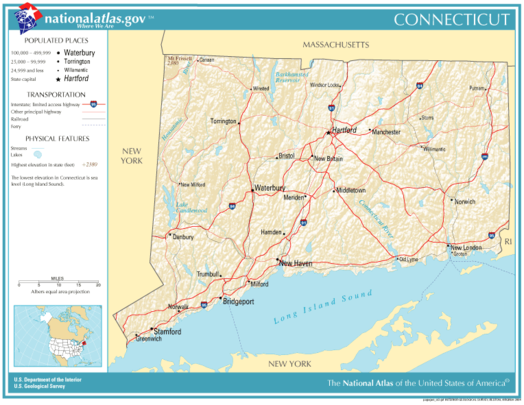 Kaart van State of Connecticut