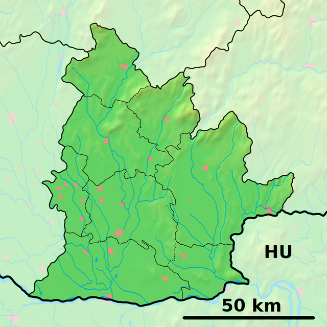 Topoľčany markerat på en karta över regionen Nitra