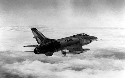 An RF-100A in flight, marked with the AF serial number of a Northrop F-89 Scorpion (53-2600)