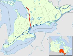 Mapa autostrady Ontario 400.