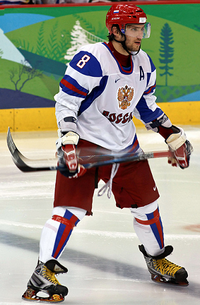 Photographie d'Ovetchkine avec le maillot blanc de l'équipe de Russie