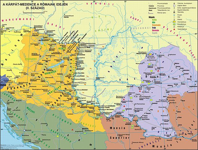 Roman provinces and barbarian peoples in and near the Carpathian Basin in the 2nd century AD