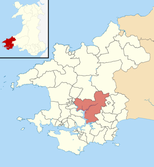 Location of the Martletwy ward within Pembrokeshire Pembrokeshire UK wards - Martletwy locator.png