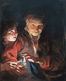 ピーテル・パウル・ルーベンス『ろうそくを持つ老婆と少年』1616年と1617年の間