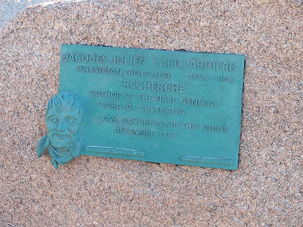 A plaque commemorating Labillardière's December 1792 landing in Esperance, Western Australia