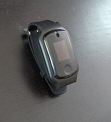 The newer NPM-1 Portable People Meter (FCC ID 2ASUZ-NPM-1) installed in a wristband. Portable People Meter 2ASUZ-NPM-1.jpg