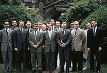 The PCF in 1960 (L-R): William Bryant '60, Ray Chao '61, Steve Johnson '60, Don Youngren '61, Ron Fisher '60, Hank Bryant '63, John Frame '61, Jim Renick '60, Suthy MacLean '58, Ken Petzinger '63, Bob Shade '60, Ron Furst '63, Bruce Higgins '60, Bart Campbell '62, Jerry Butler '60. Six became missionaries and one a theologian. Princeton Evangelical Fellowship.jpg