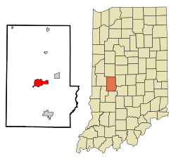 Putnam County Indiana Incorporated and Unincorporated areas Greencastle Highlighted.svg