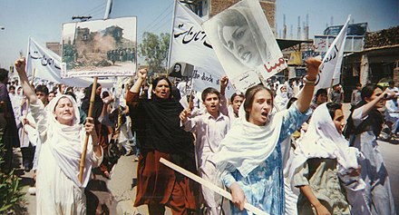 Members of the Revolutionary Association of the Women of Afghanistan protesting against the Taliban, in Peshawar, Pakistan in 1998
