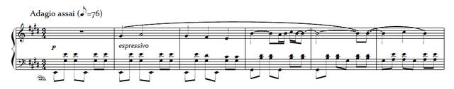 Six premières mesures du second mouvement du Concerto en sol de Ravel.