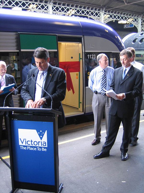 Launch of the Geelong line upgrades by Victorian Premier Steve Bracks and Transport minister Peter Batchelor in February 2006