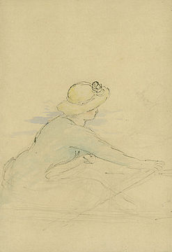 A girl in a rowing boat, pencil, ink and watercolour, Pierre-Auguste Renoir, 1870s