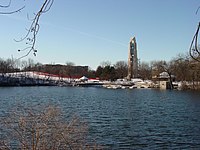 A view of the Naperville Riverwalk area and Moser Tower in downtown Naperville Riverwalk Quarry Moser Tower and Rotary Hill.jpg