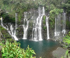 The Trou noir waterfall on the Langevin River, Reunion Island