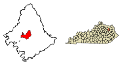 Locatie van Morehead in Rowan County, Kentucky.