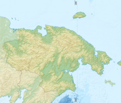 Mapa konturowa Czukockiego Okręgu Autonomicznego, blisko centrum na dole znajduje się punkt z opisem „Anadyr”