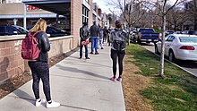 Line for a supermarket in Denver SOCIAL DISTANCING... (49729054967).jpg