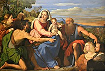 老雅各布·帕爾馬的《神聖的對話（義大利語：Sacra Conversazione con donatori）》，131 × 194cm，約作於1525年，1841年購入[35]