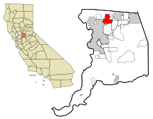 Sacramenton piirikunnan Kaliforniassa Sisällytetyt ja rekisteröimättömät alueet North Highlands Highlighted.svg