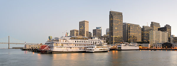 Ships docked at Pier 3, with Financial District skyscrapers in the background