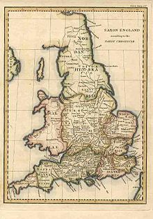 "Cornweallas"shown on an early 19th-century map of "Saxon England"(and Wales) based on the Anglo-Saxon Chronicle. Saxon England according to the Saxon Chronicle.jpg