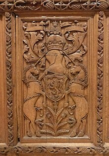 Scottish Royal Arms panel from St. Andrews Castle, seat of Cardinal David Beaton, Keeper of the Privy Seal in 1542 Scottish Royal Arms panel, St. Andrews Castle, c.1530s.JPG