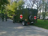 Serbian army ambulance at Usce.jpg