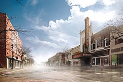 Downtown Sheboygan, showing the Stefanie H. Weill Center for the Performing Arts on the right. April 2020