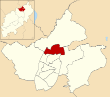 Location of Shire Lodge ward Shire Lodge ward in Corby 1999.svg