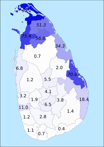 Percentage of Sri Lankan Tamils per district b...