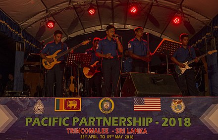 Members of the Sri Lanka Navy Band perform at Mattur Public Grounds during a community relations event in 2018.